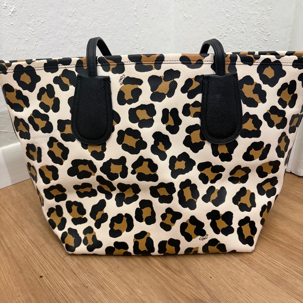 Coach Leopard Print Tote - Black and Tan - Picture 3 of 17